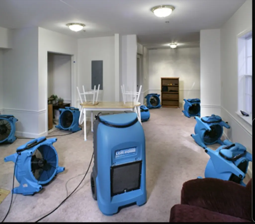 Air movers and dehumidifier setup for Water Damage Restoration in Los Gatos