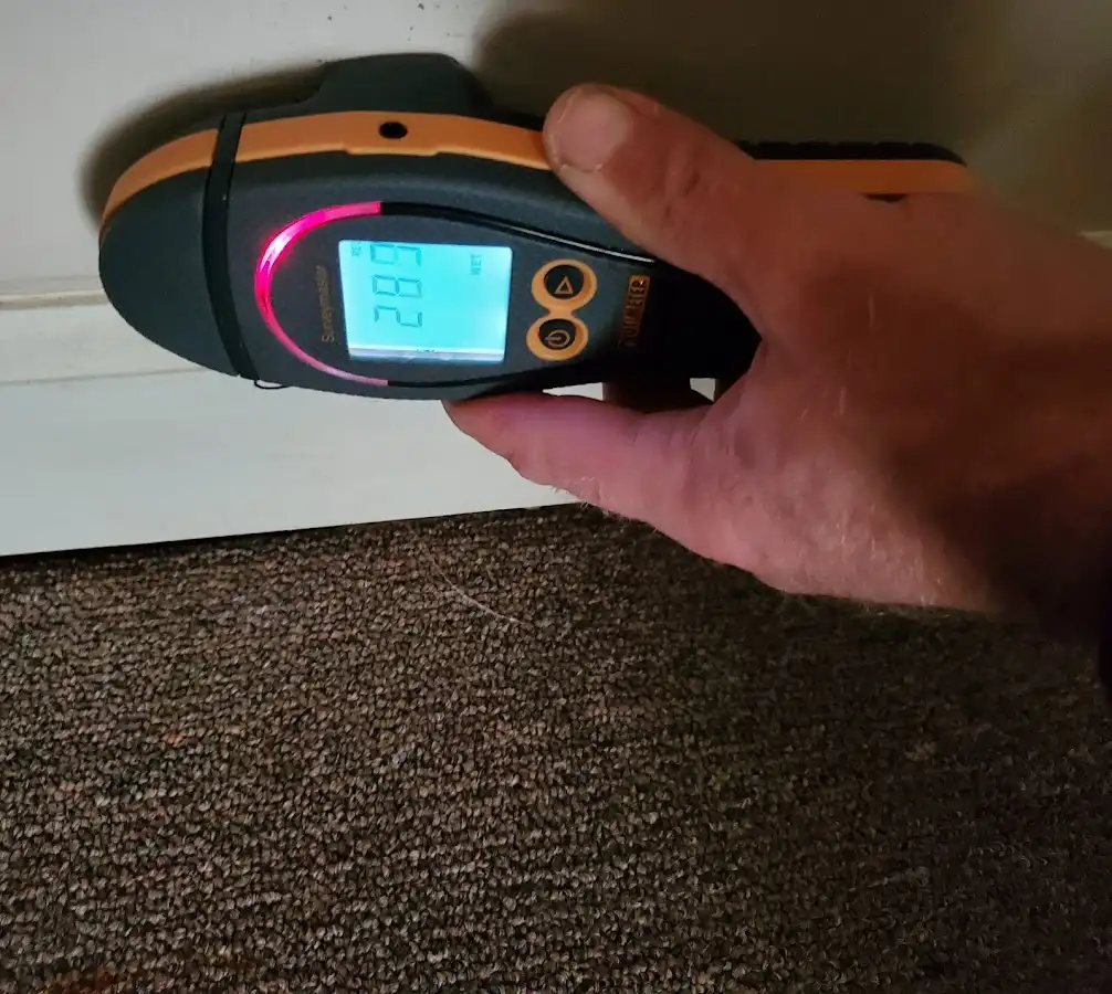 Moisture detection at baseboard during Storm Damage Restoration in Los Gatos
